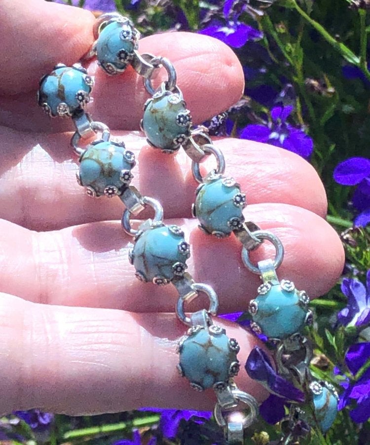 Armband Antiek Turquoise Blauw Zilver Goud Gemarmerd, Sieraden, Tassen en Uiterlijk, Ophalen of Verzenden, Zilver, Armband, Met edelsteen