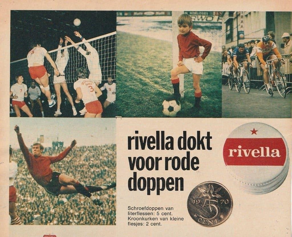 Retro reclame 1971 Rivella frisdrank spaar de sportdoppen, Verzenden, Overige typen