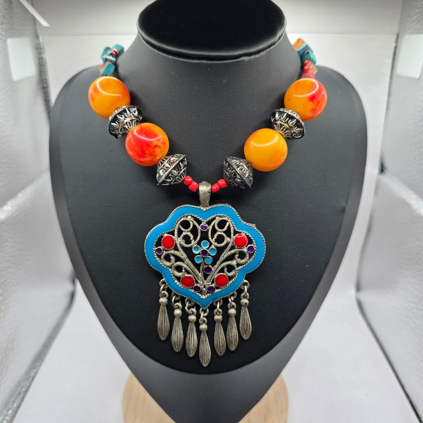 Vintage Tibetaanse, Bohemian,hippie style Ketting, Ophalen of Verzenden, Blauw, Overige materialen