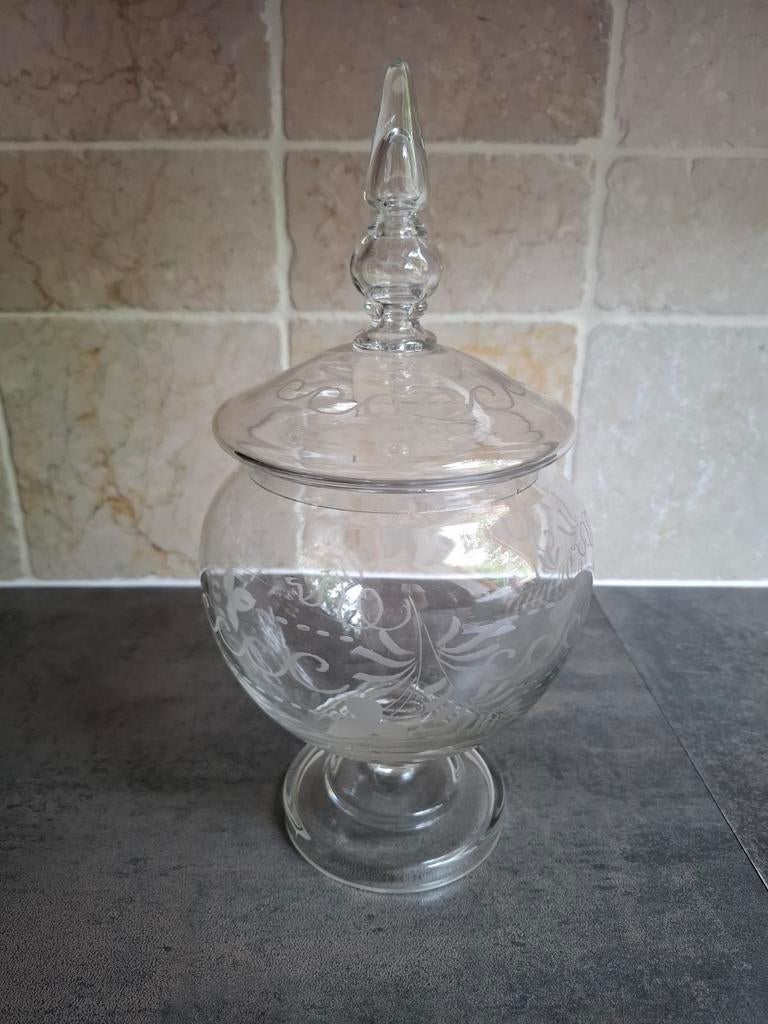 Vintage glazen bowlpot/punchbowl met deksel., Ophalen, Overige typen, Overige stijlen, Glas