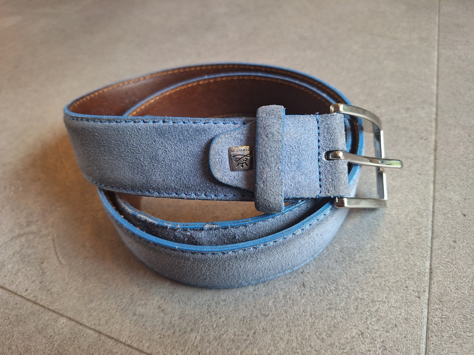 Lindenmann lederen suède blauwe heren riem 105 cm, 95 tot 105 cm, Overige kleuren, Echt leder, Ophalen of Verzenden