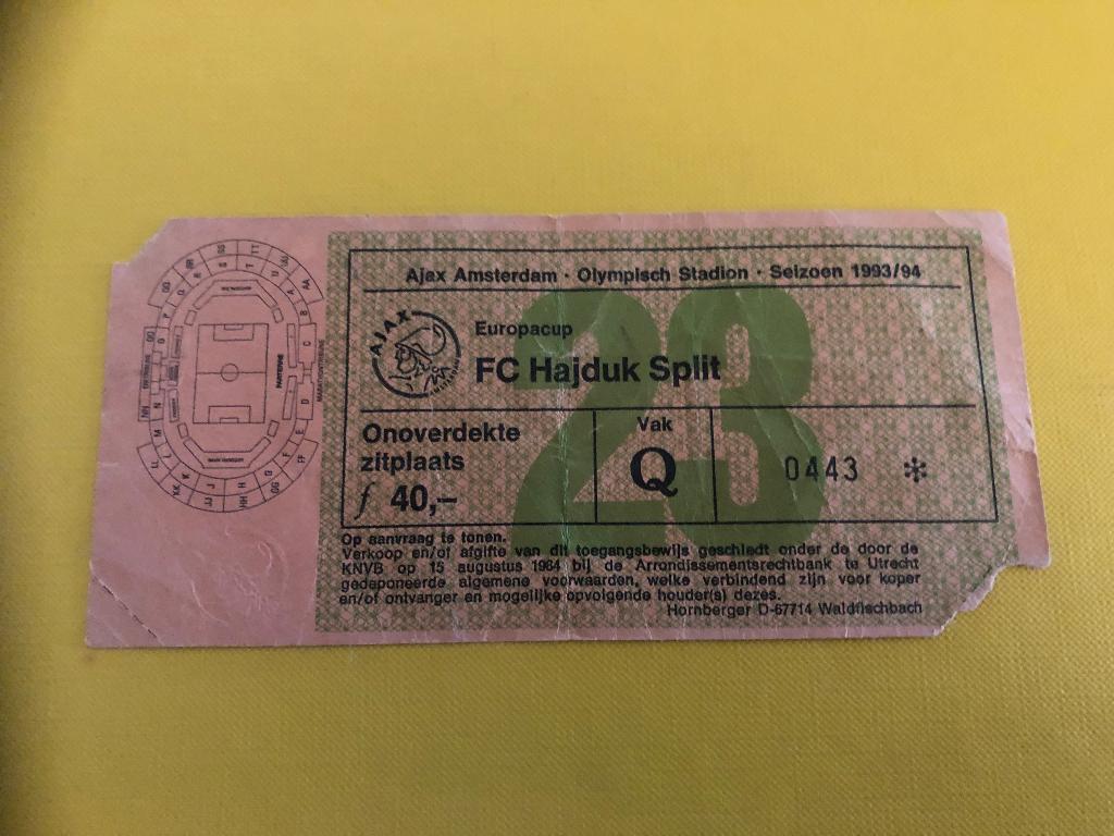 ⚽ Ticket EC2 Ajax - Hadjuk Split 1993/1994 ⚽, Verzamelen, Verzenden, Zo goed als nieuw, Ajax, Overige typen