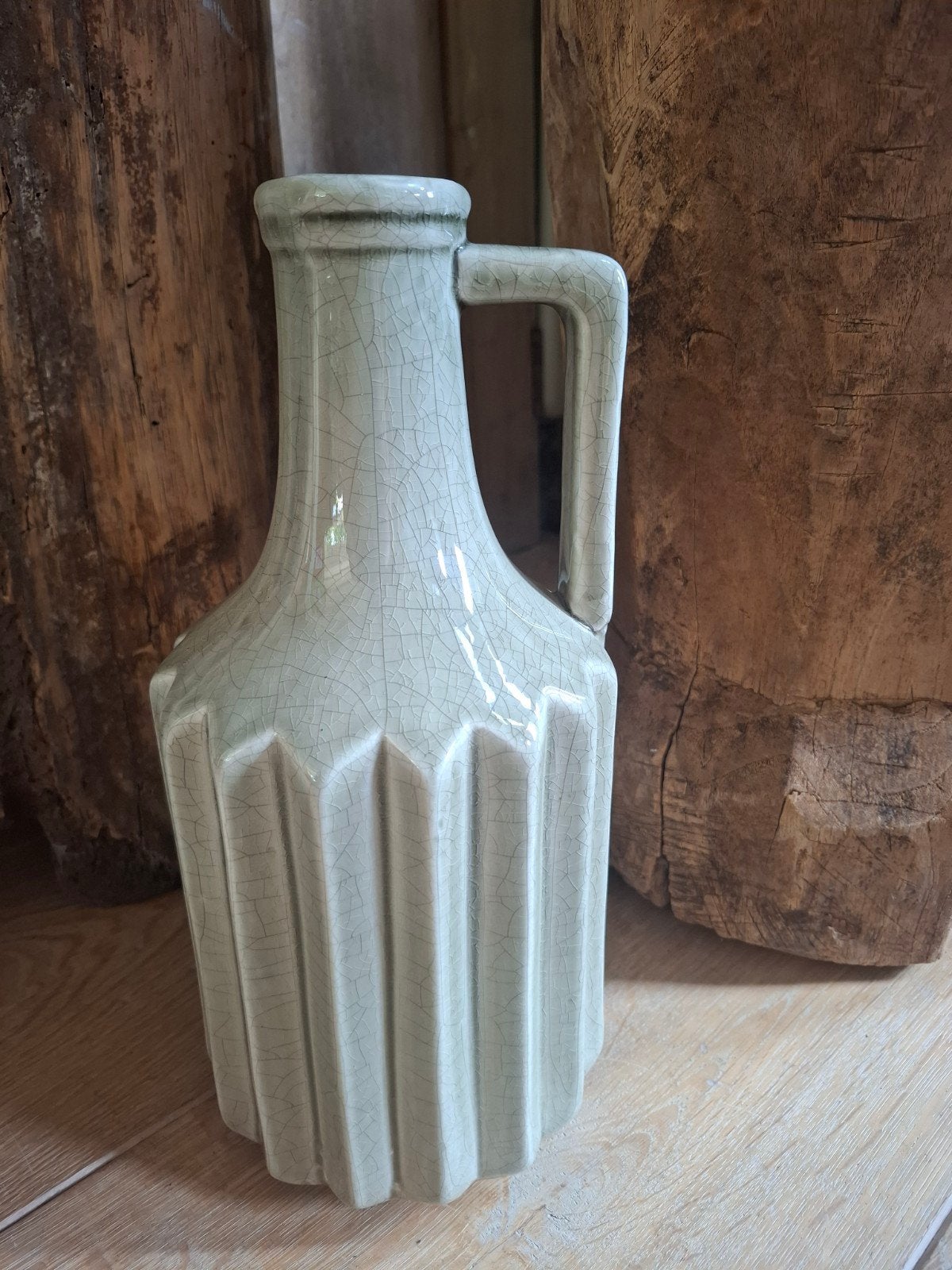 Vintage craquelé vaas/kan - lichtgroen, Ophalen of Verzenden