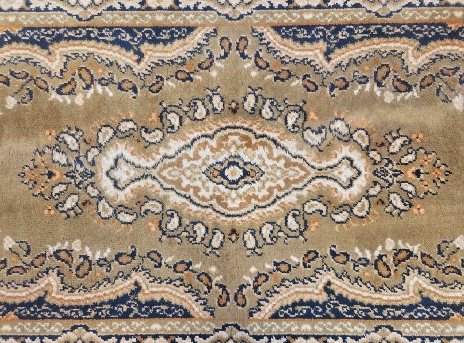 Vintage oosters wol vloerkleed medallion green 82x161cm, Gebruikt, Geel, Klassiek, Oosters, Traditioneel, Www.hypepopup.nl