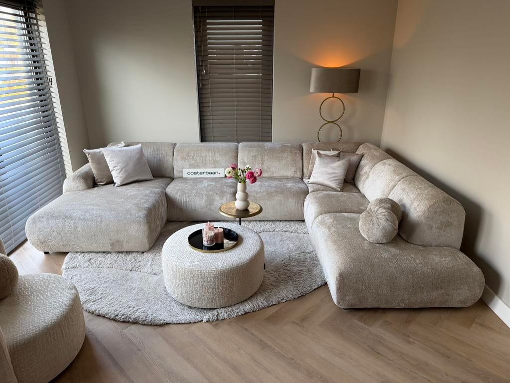 ACTIE - Luxe Velvet Teddy U-bank Calvani 170x370x250cm Beige, Info@oosterbaanwonen.nl, Venus 31 8448CE Heerenveen, Hoekbank, Oosterbaan Wonen