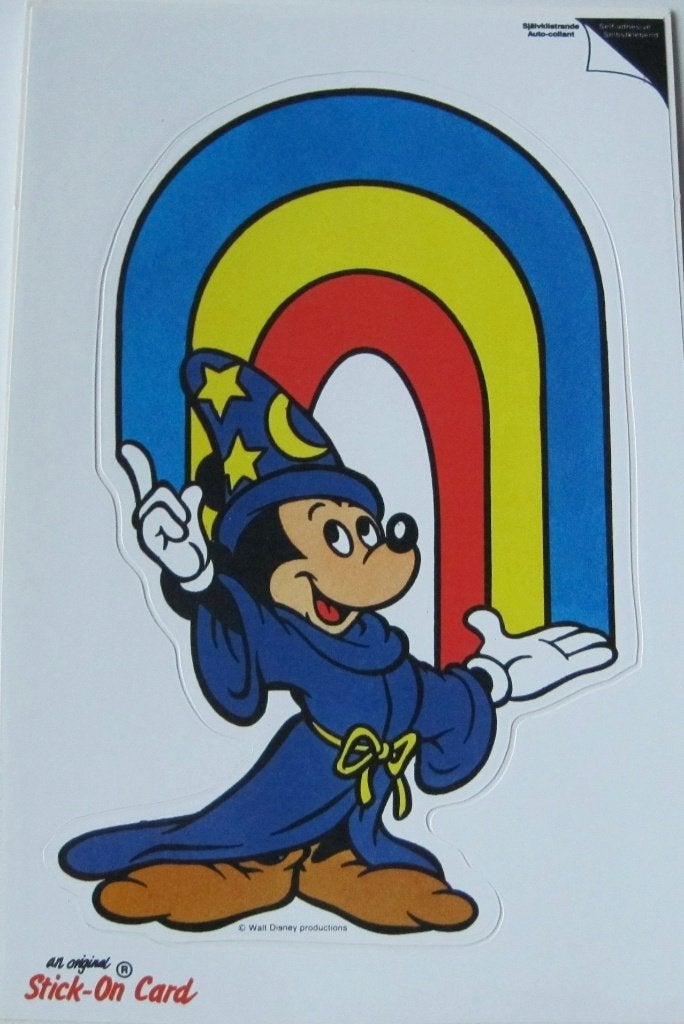 Mickey Mouse als tovenaar bij de regenboog - stickerkaart, Ophalen of Verzenden, 1980 tot heden, Ongelopen, Overige thema's