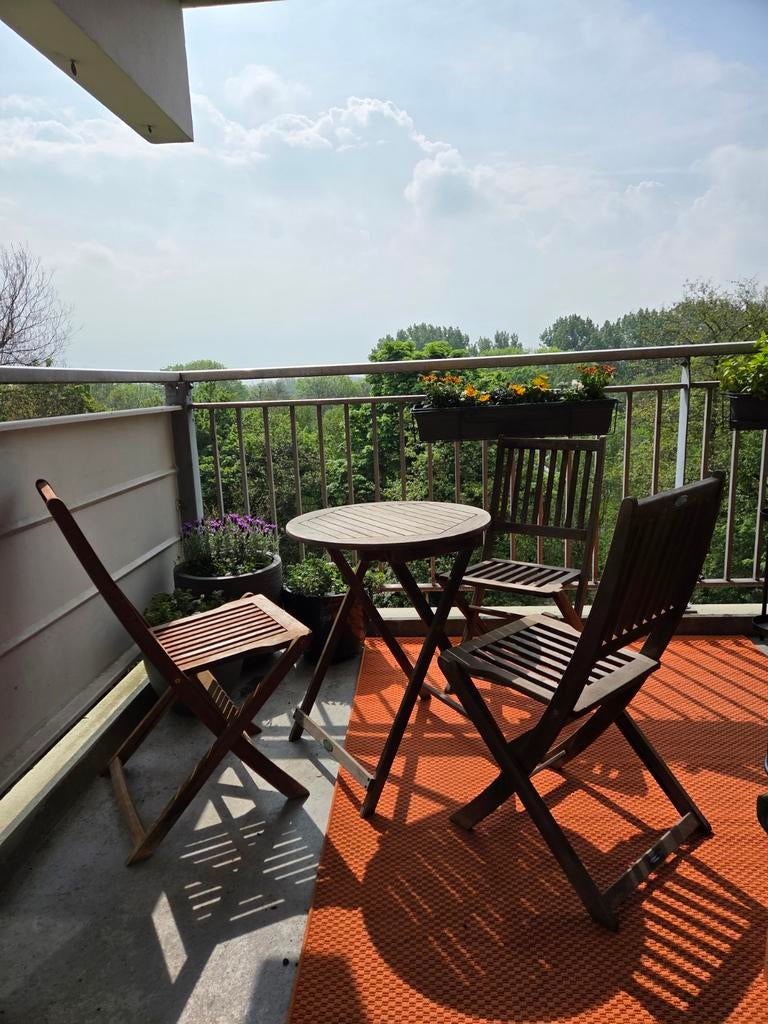 Houten Balkonset - 3 stoelen en tafel, Ophalen, Gebruikt, 3 zitplaatsen, Tuinset