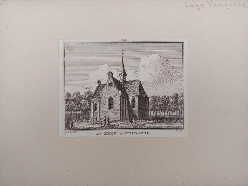 104 / Kerk te Vuursche - Lage Vuursche Gravure uit 18e eeuw, Antiek en Kunst, Ophalen of Verzenden