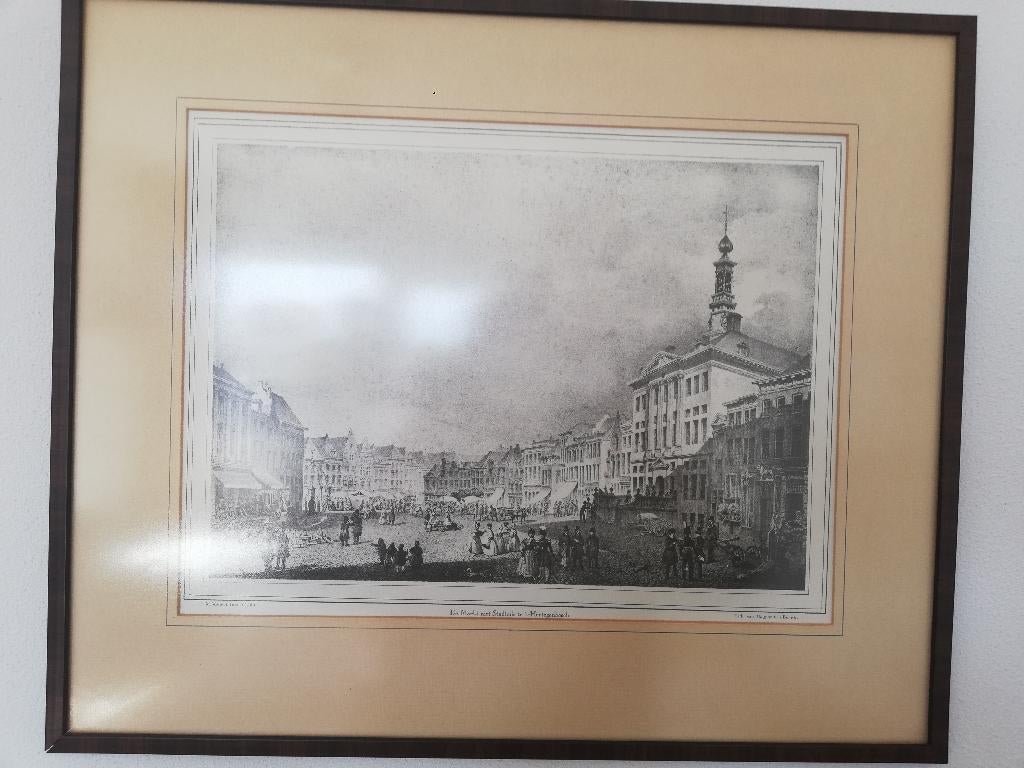 Prent stadhuis Den Bosch, Gebruikt, Ophalen of Verzenden, Gebouw, Voor 1940