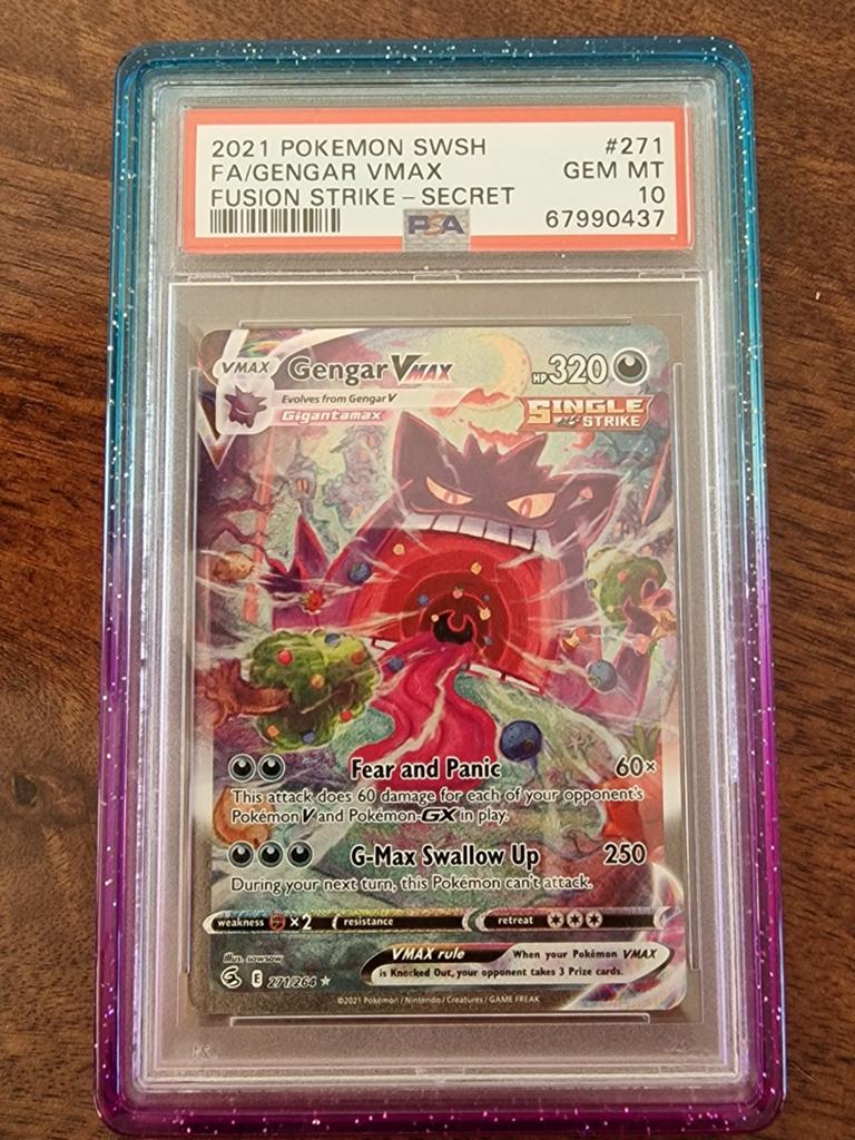 Gengar Vmax Fusion Strike PSA 10, Ophalen of Verzenden, Zo goed als nieuw, Losse kaart, Foil