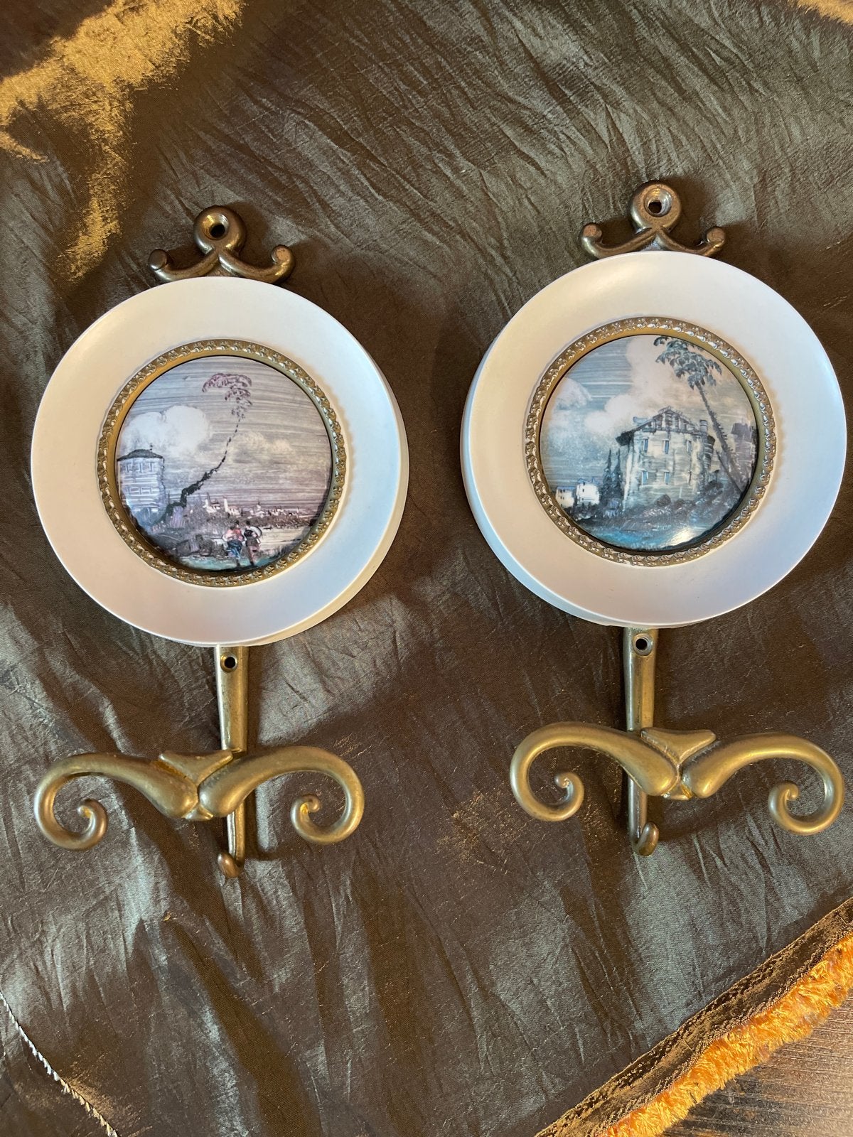 Set van 2 vintage wandhaken met Italiaanse landschappen, Ophalen of Verzenden
