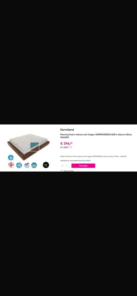 Dormiland Memory Foam matras 140x200 AIRPROGRESS H26, Ophalen, 140 cm, Matras, 200 cm
