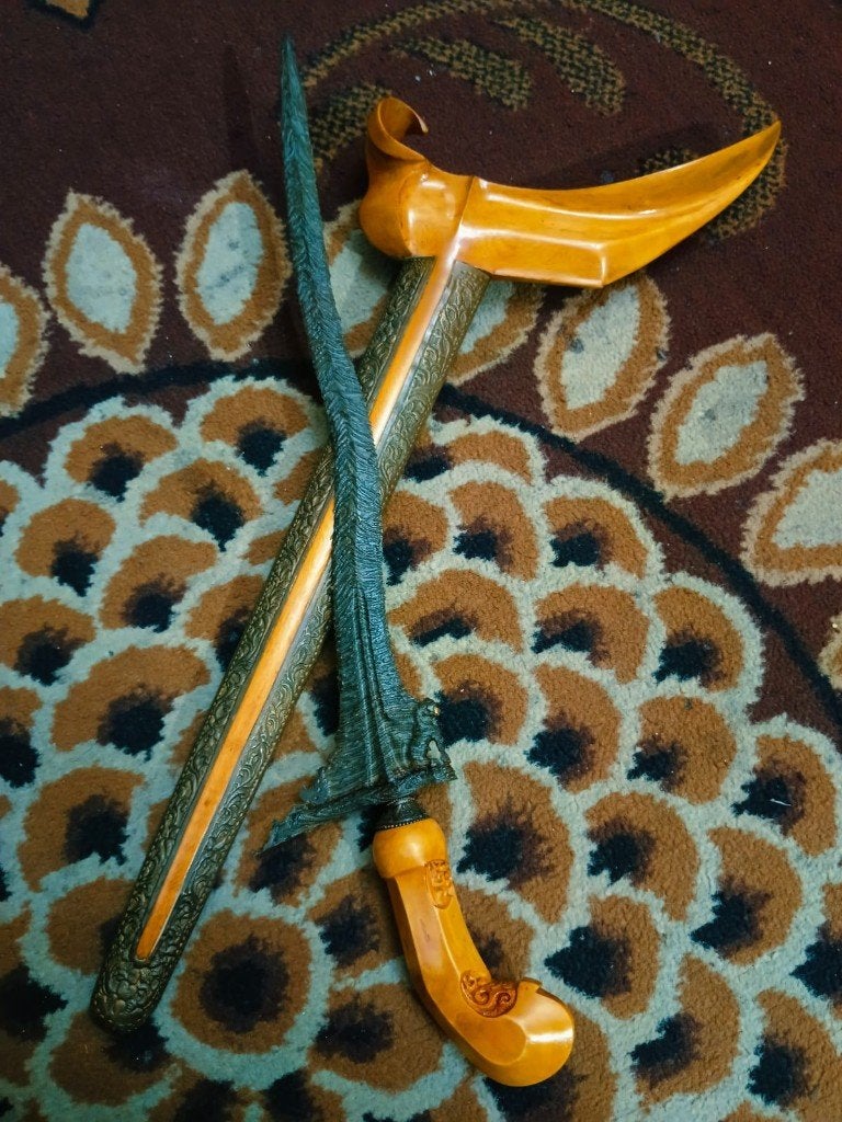 Antieke Kris Singo Barong 3 Luk Blarak Sineret Cendana SVG62, Wapen, Verzenden, Overige materialen, Indonesië
