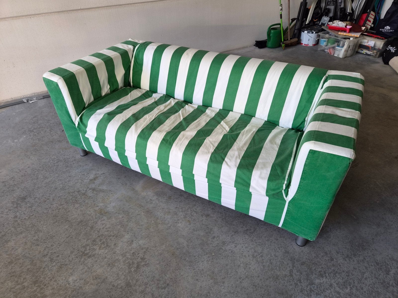IKEA Klippan 2-zitsbank - Groen/Wit gestreept, Ophalen, 150 tot 200 cm, Tweepersoons, 75 tot 100 cm