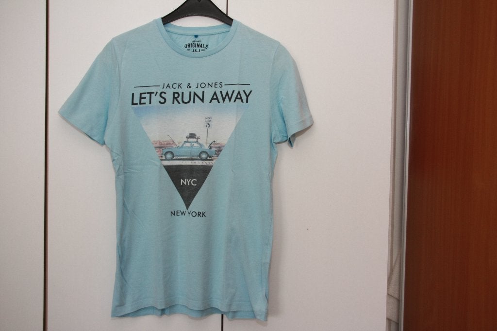 Jack & Jones shirt met opdruk. Maat Small., Kleding | Heren, T-shirts, Blauw, Ophalen of Verzenden, Gedragen, Jack & Jones