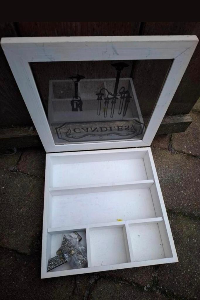 Theedoos landelijk glasplaat,3de gratis, Hout, Ophalen of Verzenden, Wit, Landelijk