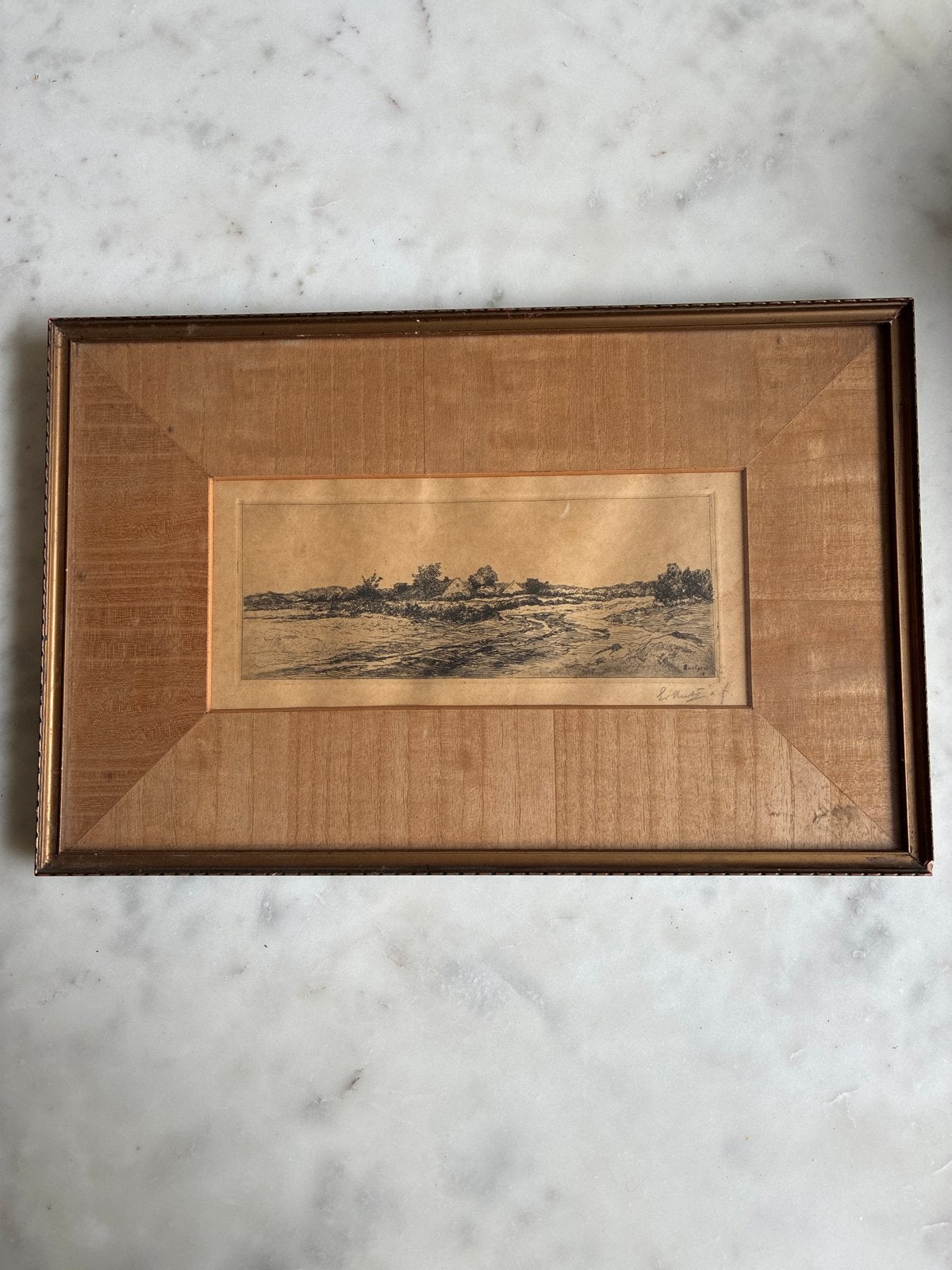 Landschap ets van E.R. Volgen, gesigneerd en ingelijst, Ets, Ophalen of Verzenden, Gesigneerd, Landschap