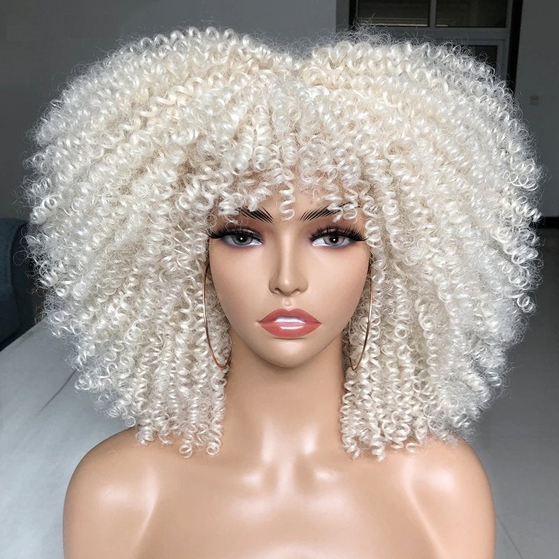 Blonde Afro Pruik Vrouwen Krullen Haar Blond Dames Haarstuk, Verzenden, Nieuw, Pruik of Haarverlenging
