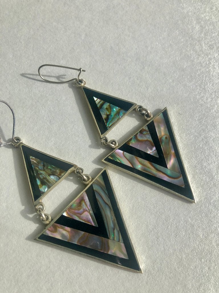 Mexicaanse Alpaca Zilveren Geometrische Driehoek Oorbellen, Sieraden, Tassen en Uiterlijk, Ophalen of Verzenden, Zilver, Zilver