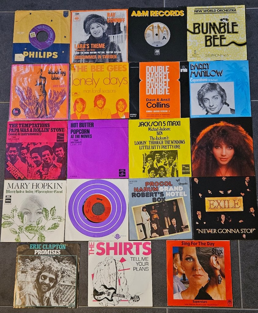 18 Singles 7" vinyl, hits ca.1961 t/m jaren 1980, zeer gaaf!, Fotohoes, Single, Ophalen of Verzenden, Zo goed als nieuw