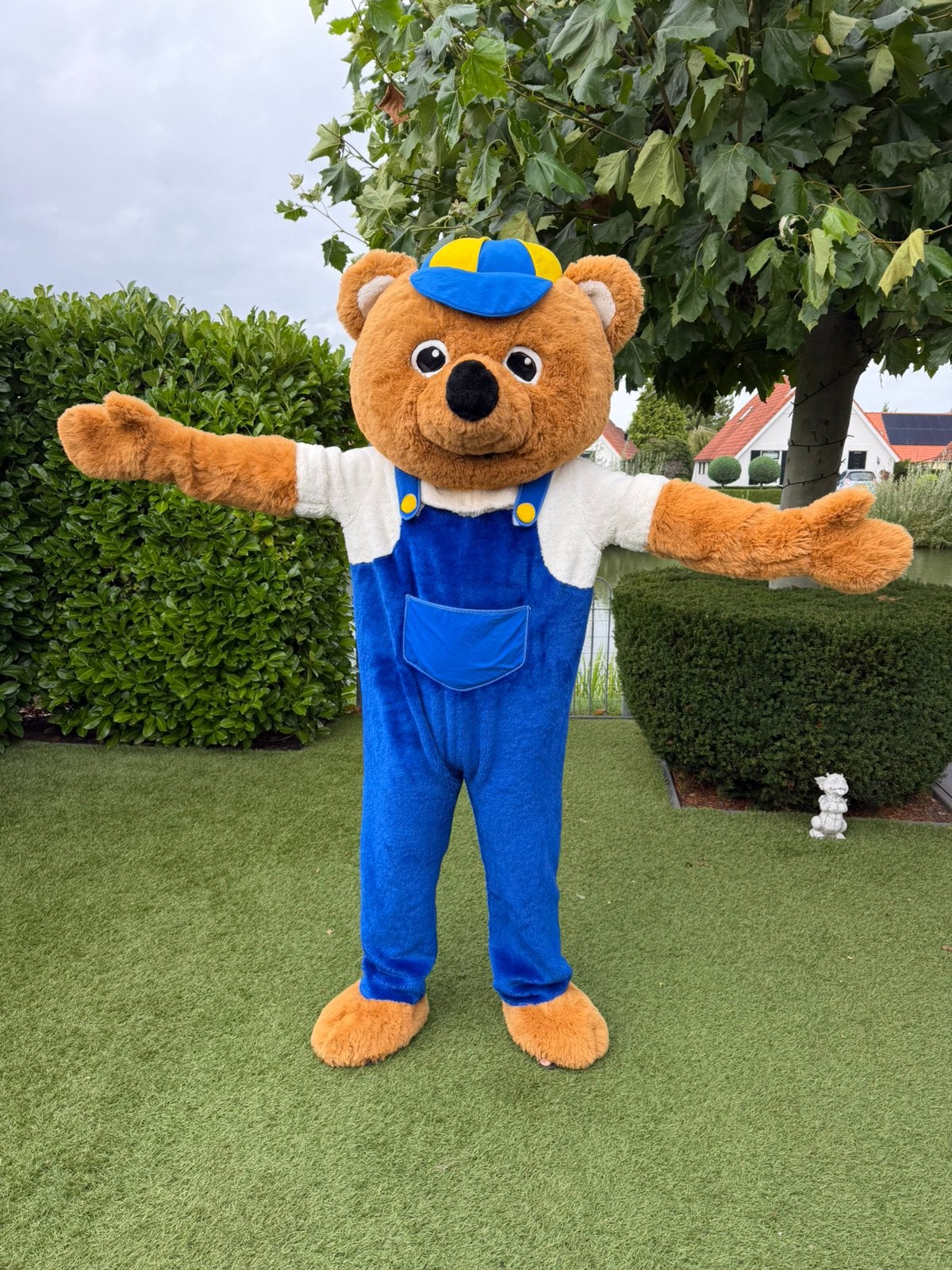 Teddybeer Mascotte berenpak met overall mascottepak fursuit, Ophalen of Verzenden, Zo goed als nieuw, Pak of Jurk