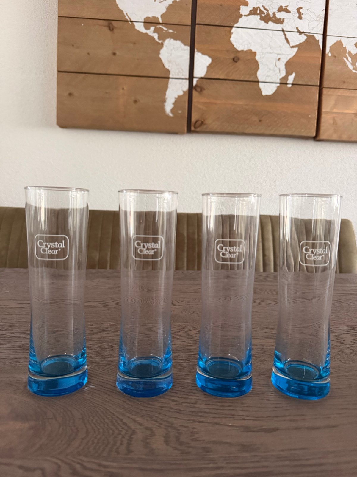 Set van 4 Crystal Clear glazen met blauwe onderkant, Nieuw, Ophalen of Verzenden, Overige merken, Glas