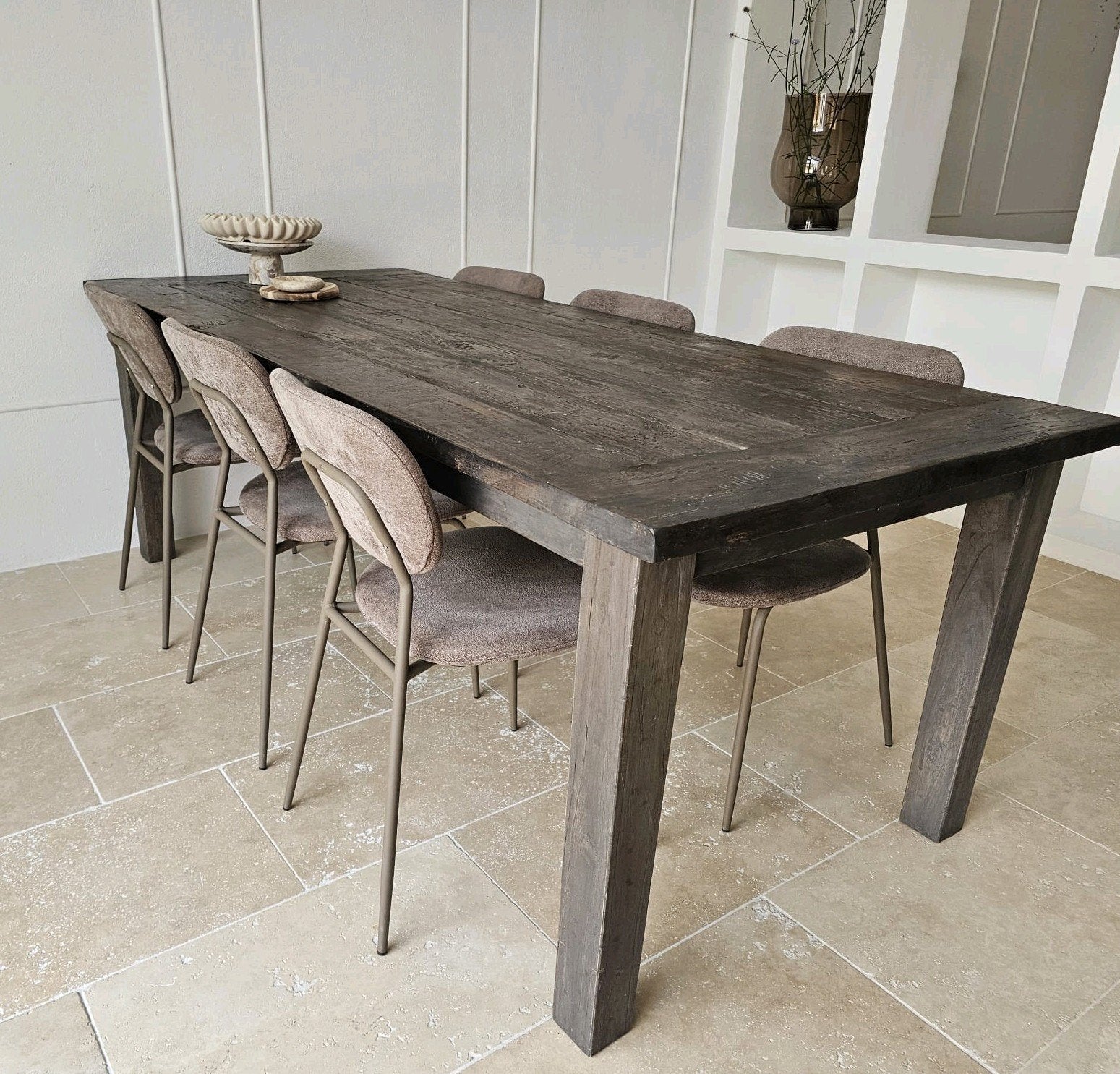 Sobere oud teak eettafel massief Goldenbelt interiors, Huis en Inrichting, Ophalen, Teakhout, 200 cm of meer, 50 tot 100 cm