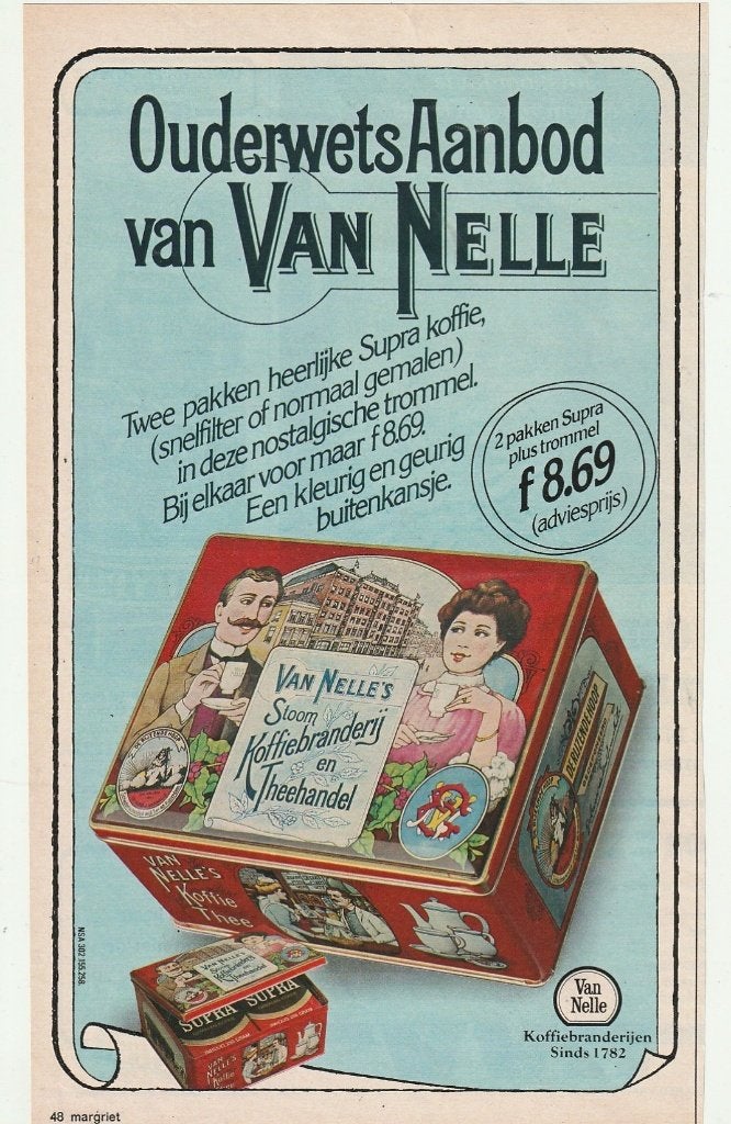 Retro reclame 1976 Van Nelle koffie actie blik trommel, Verzamelen, Verzenden, Overige typen