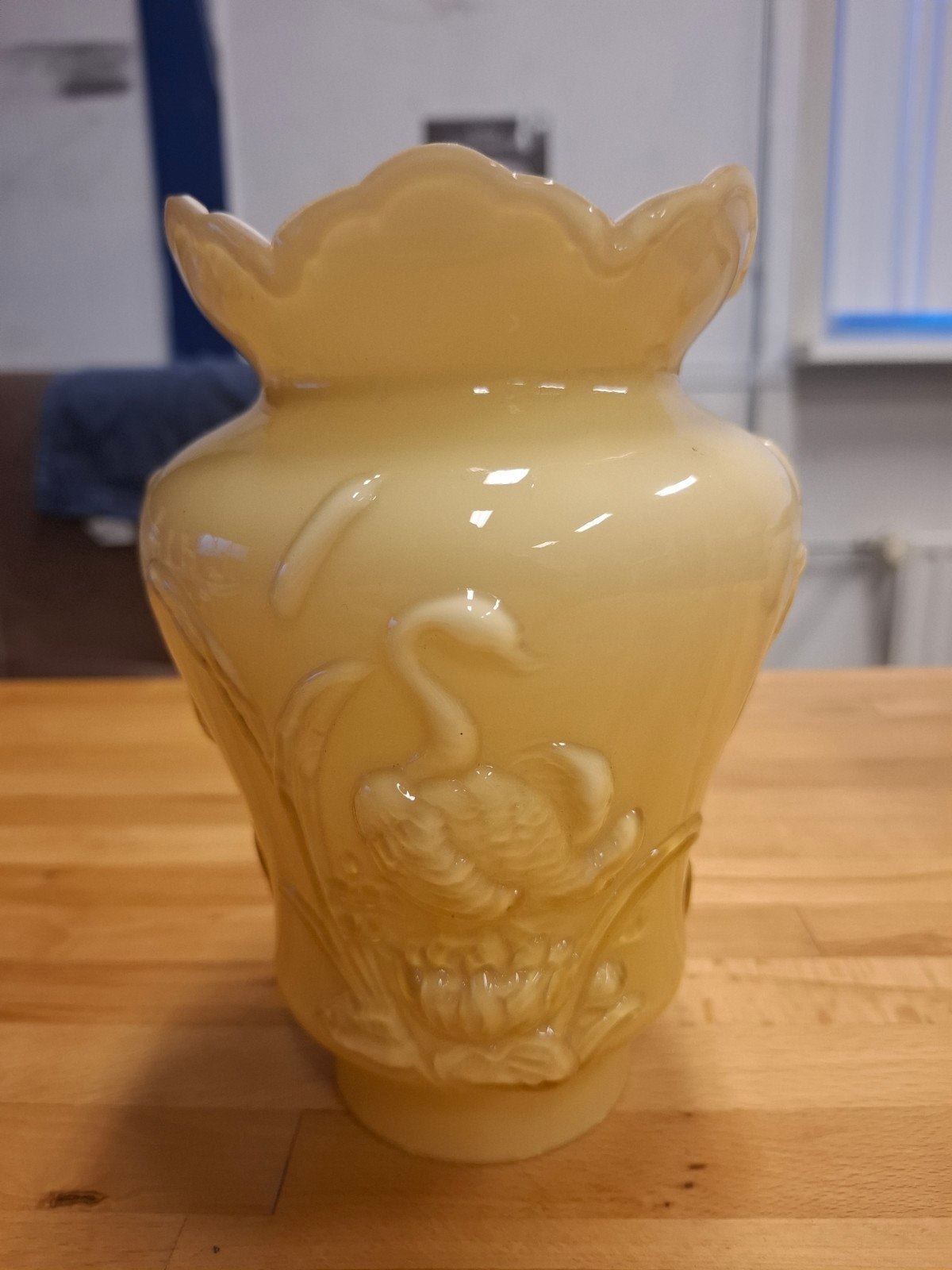 Vintage opaline glazen lampenkap met zwanenmotief, Ophalen of Verzenden