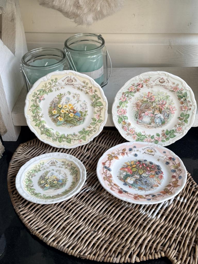 Brambly Hedge 3x seizoenen bordjes 21 cmm1x taart bordje 16, Ophalen, Zo goed als nieuw, Porselein, Bord of Schaal
