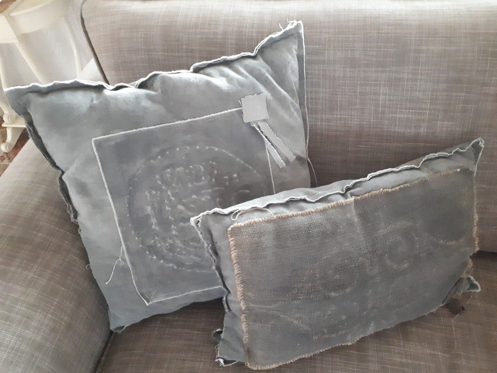 Sobere linnen kalkdoek hoffz kussens vierkant langwerpig, Overige merken, Vierkant, Ophalen of Verzenden, Zo goed als nieuw