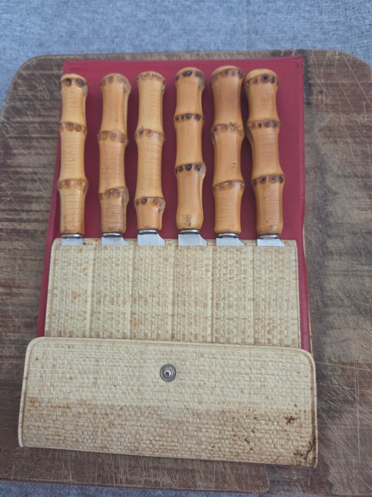Set van 6 messen met bamboe handvat in etui, Ophalen of Verzenden