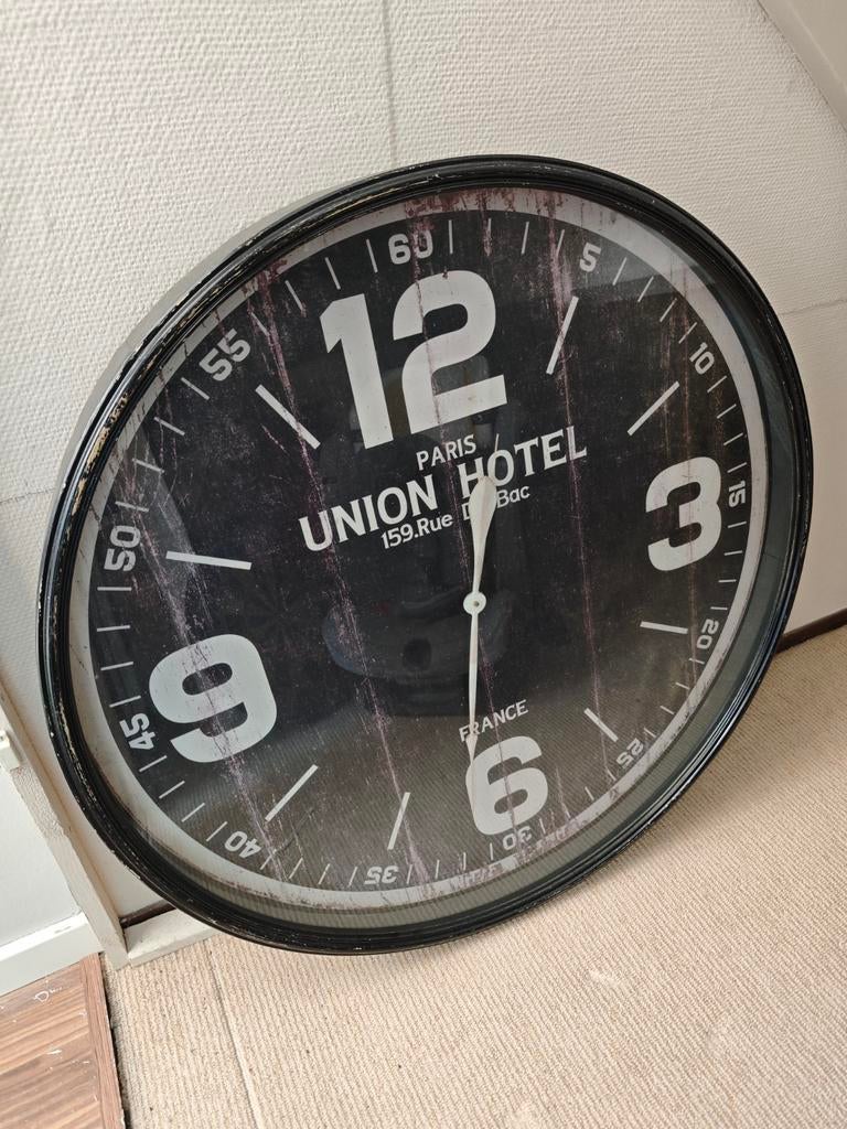 Grote wandklok 'Union Hotel' - Vintage stijl, Ophalen, Gebruikt, Analoog, Wandklok