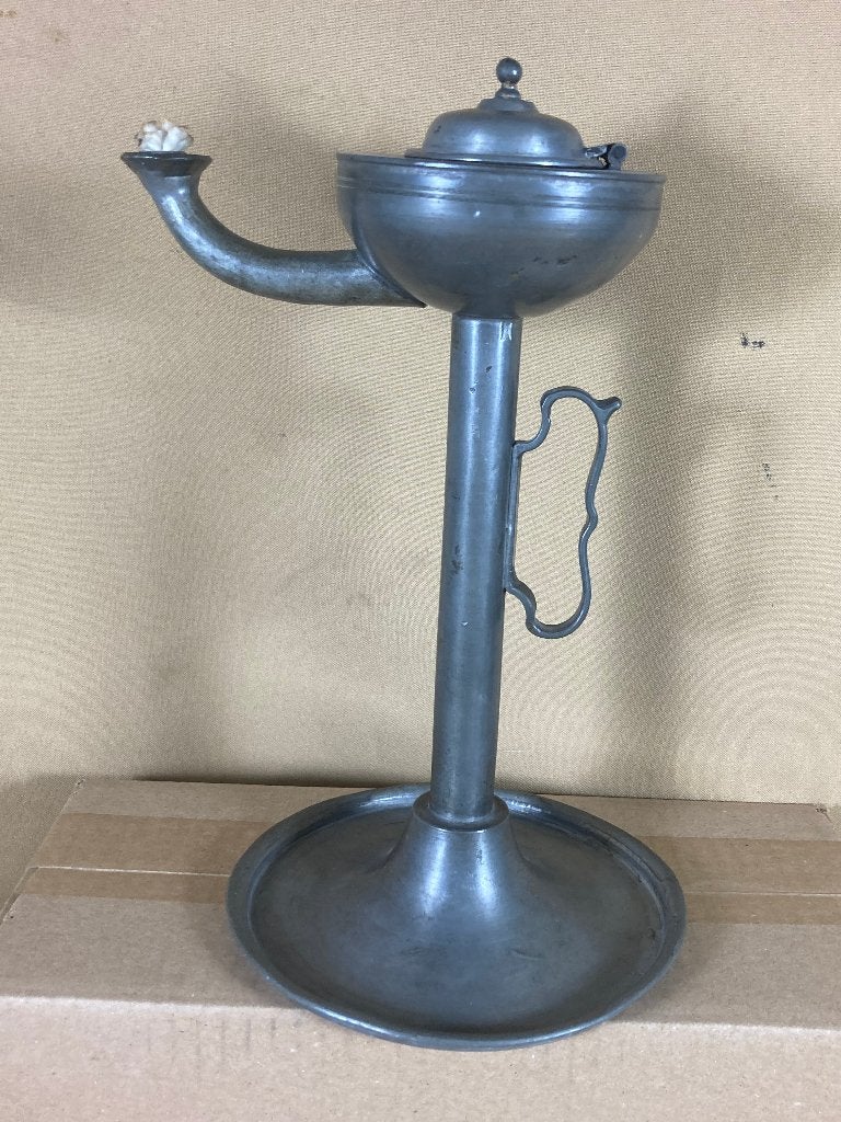 Antiek tinnen olielamp snotneus 19e eeuw, Antiek en Kunst, Ophalen of Verzenden