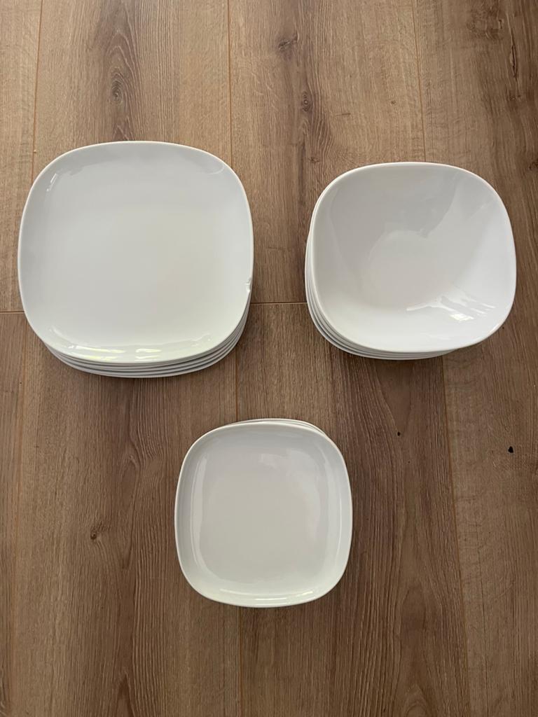 IKEA Servies: Borden, kommen en schalen (wit, vierkant), Huis en Inrichting, Ophalen, Gebruikt, Keramiek, Bord(en)