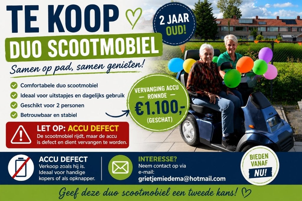 Vrij nieuwe duo scootmobiel, Ophalen, Zo goed als nieuw, 16 km/u of meer, Mango