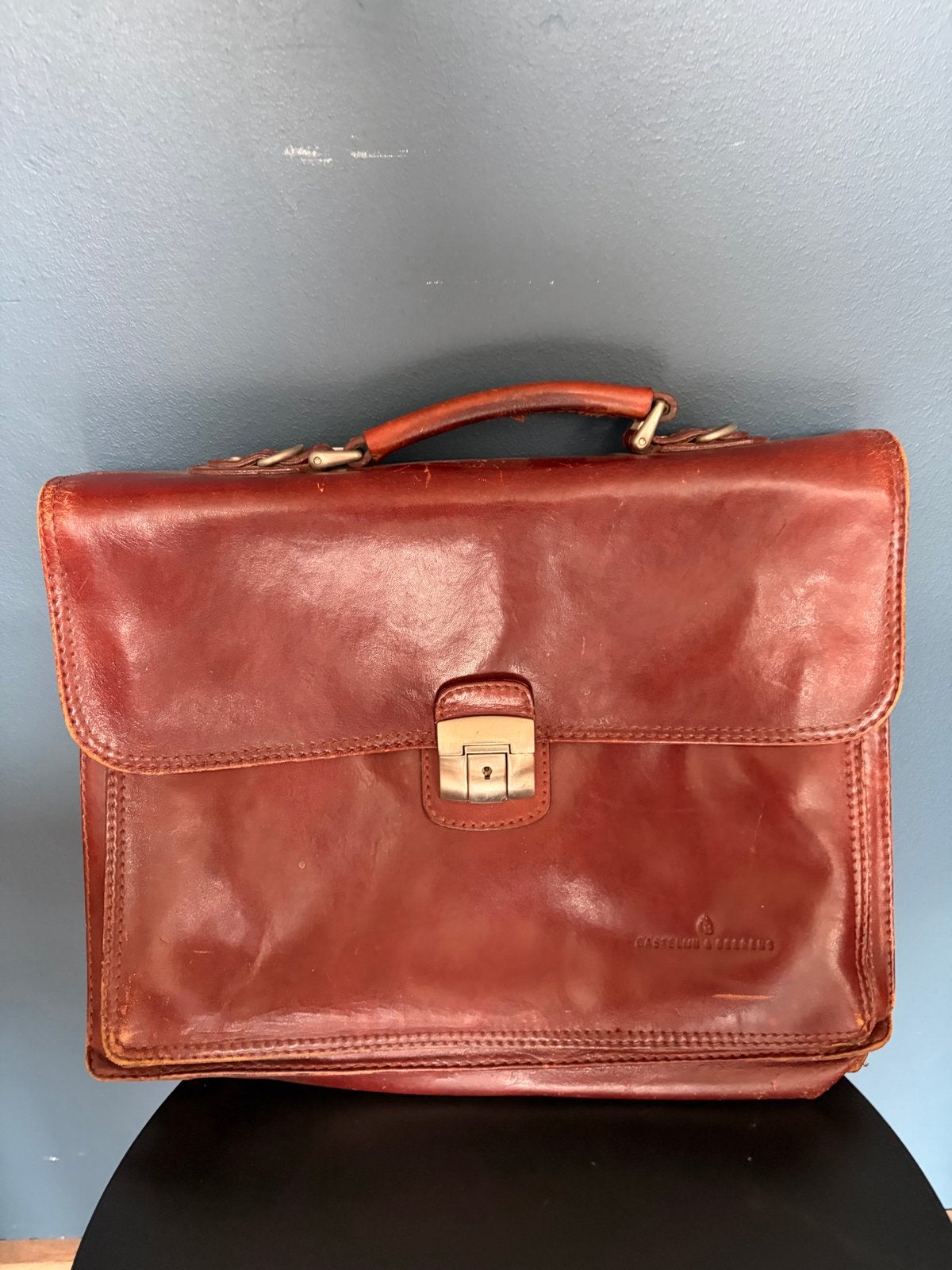 Leren vintage aktetas/handtas - Castelijn & Beerens, Ophalen, Gebruikt, Bruin, Handtas
