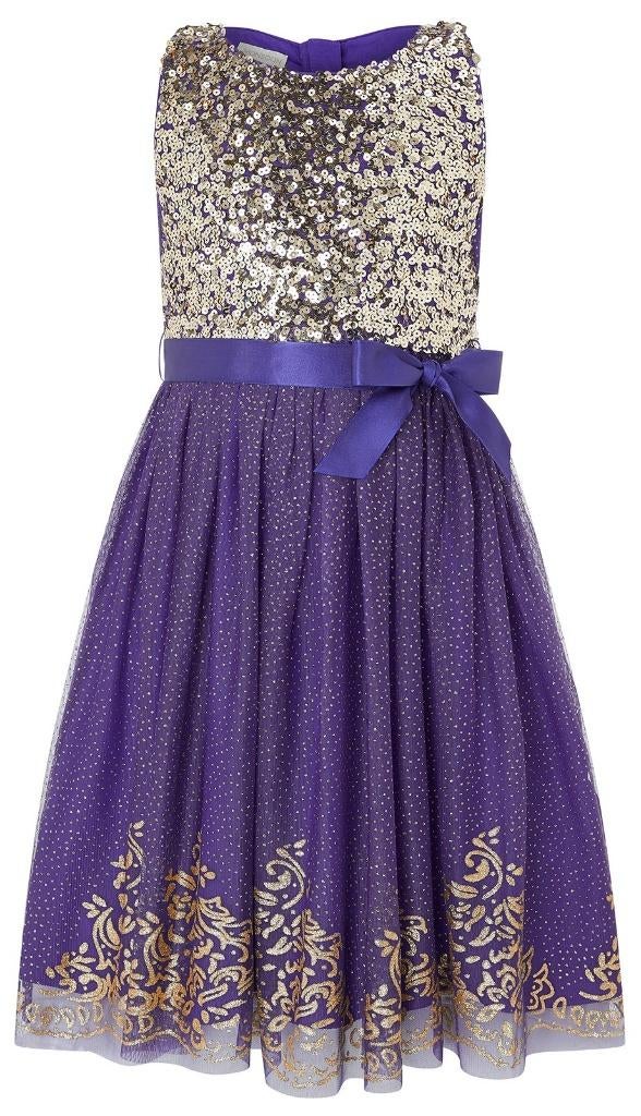 Monsoon paars feestjurk gouden lovertjes (maat 152-158) NEW, Kinderen en Baby's, Kinderkleding | Maat 152, Ophalen, Meisje, Nieuw