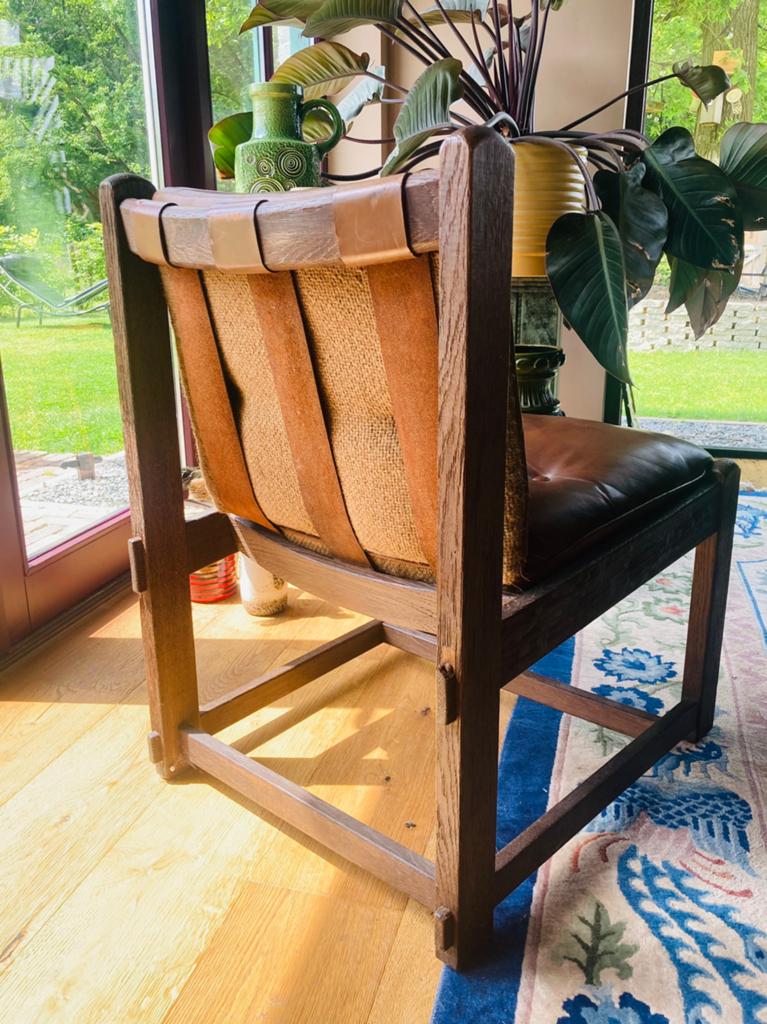 70’s vintage brutalist lounge fauteuil, Ophalen, Bruin, Eén, Leer