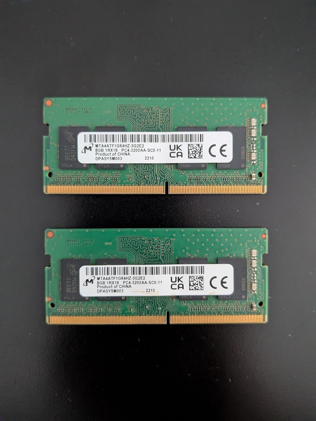 (16GB) 2x8GB Micron DDR4 3200MHz RAM sticks, Computers en Software, RAM geheugen, Ophalen, DDR4, Zo goed als nieuw, Laptop