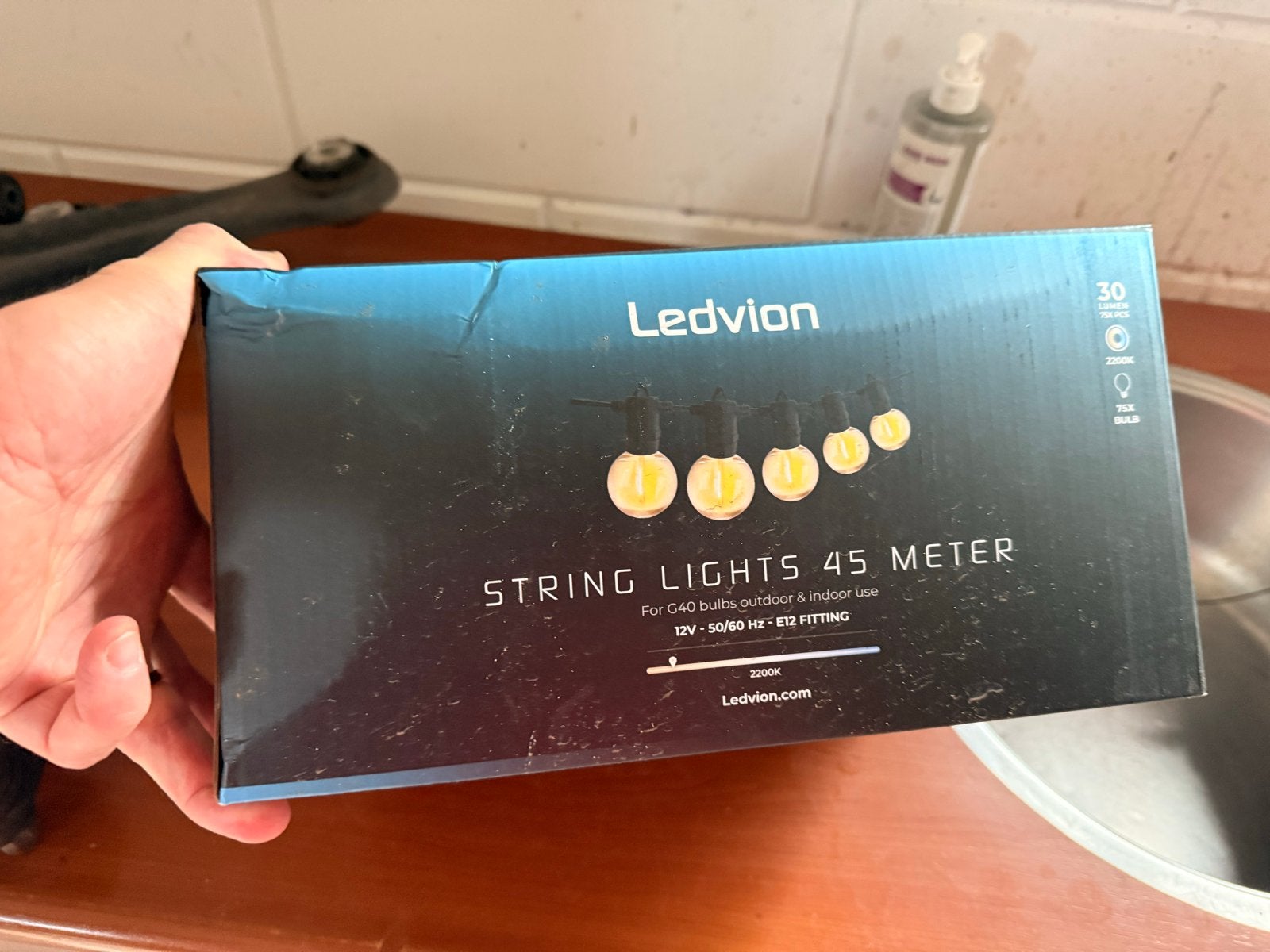 Lichtsnoer Ledvion 45 meter - G40 E12 fitting, Ophalen, Waterbestendig, Kunststof, Zwart