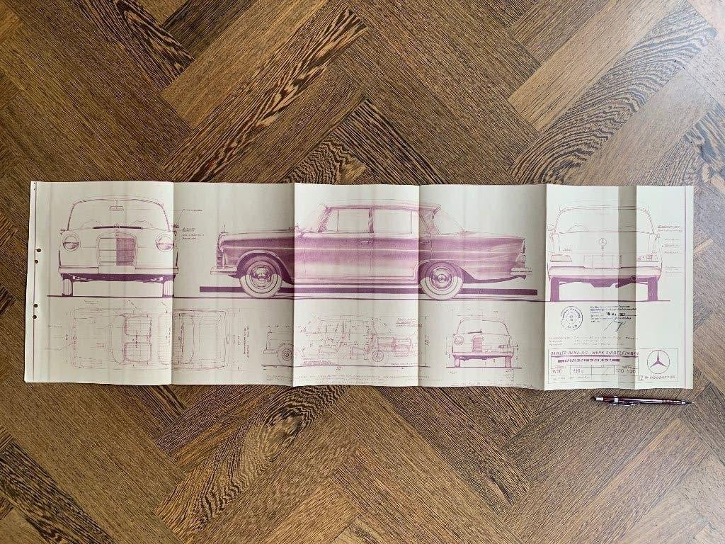Bouwtekening Mercedes-Benz W110 Heckfloss 1961, Zo goed als nieuw, Mercedes-Benz, Mercedes, Ophalen of Verzenden
