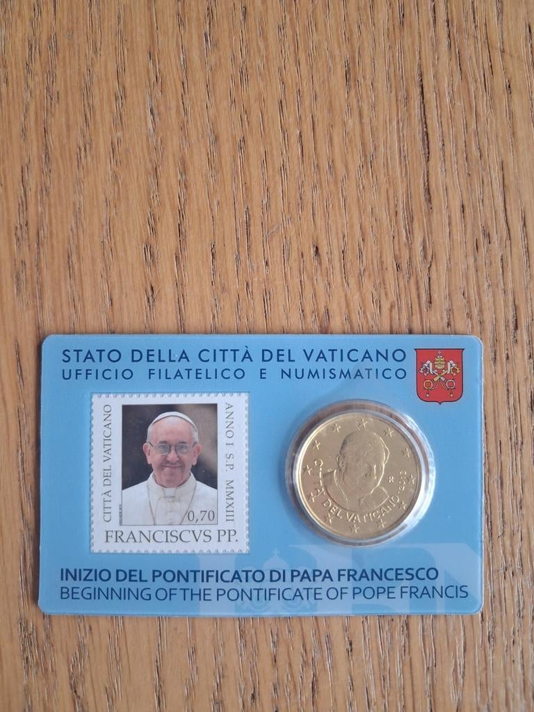 Vaticaanstad 50 cent munt en postzegel Paus Franciscus, Ophalen of Verzenden