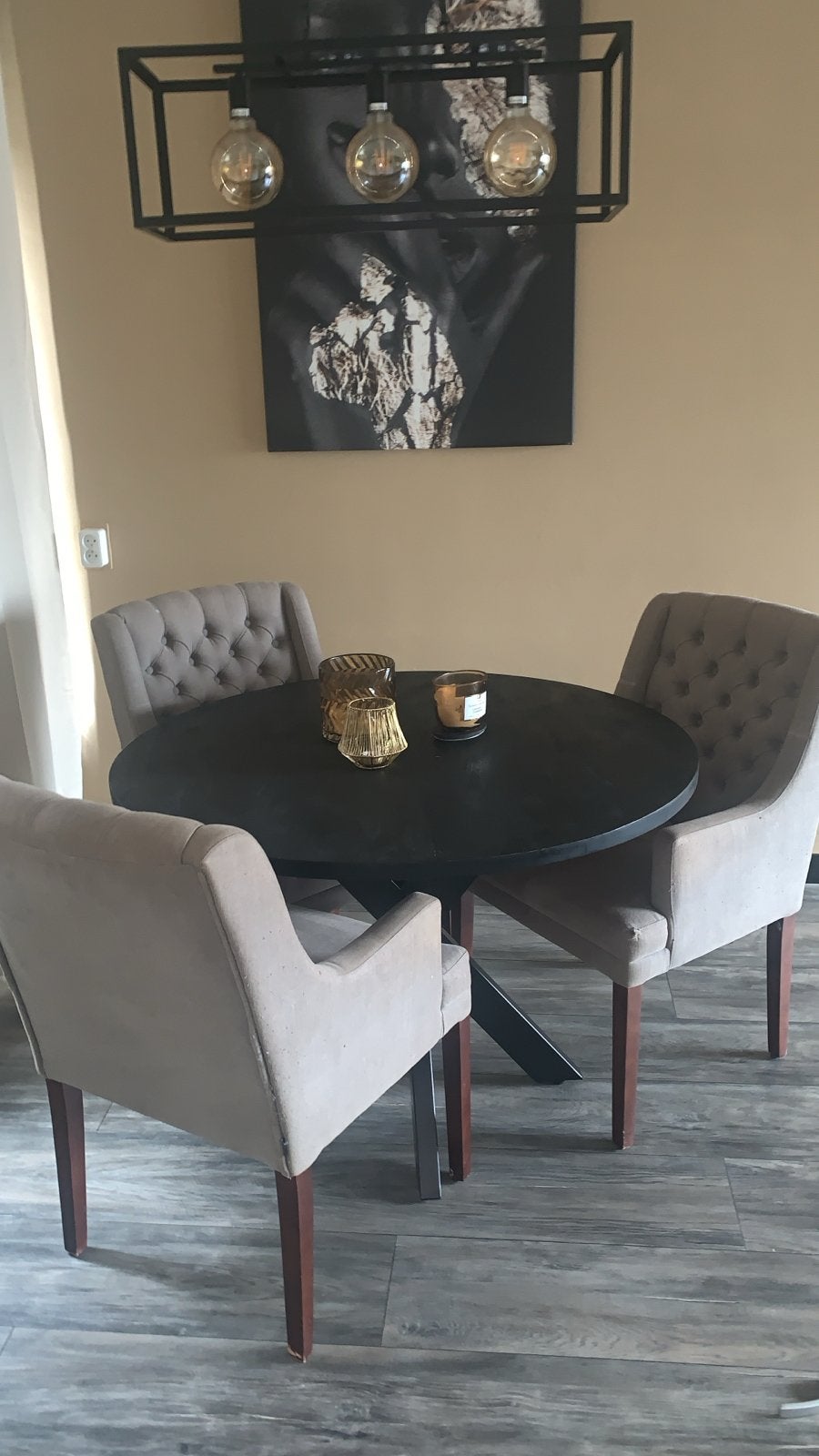 Ronde mangohouten eettafel met salontafels en stoelen, Huis en Inrichting, Tafels | Eettafels, Ophalen, 50 tot 100 cm, 100 tot 150 cm