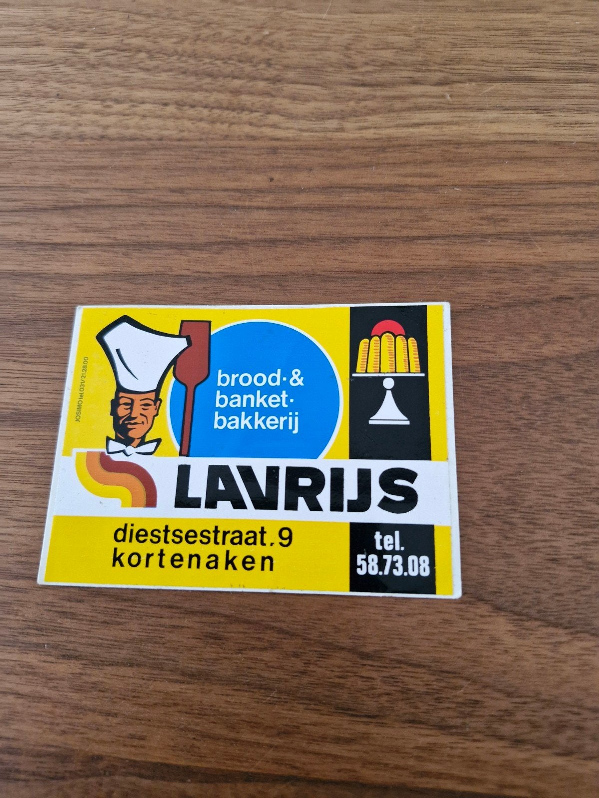 8352  sticker Lavrijs brood & banket bakkerij Kortenaken, Ophalen of Verzenden, Gebruikt, Bedrijf of Vereniging