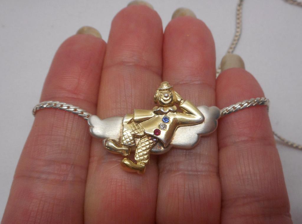 Zilveren ketting met vaste hanger bicolor nr.1237, Met hanger, Verzenden, Zo goed als nieuw, Zilver