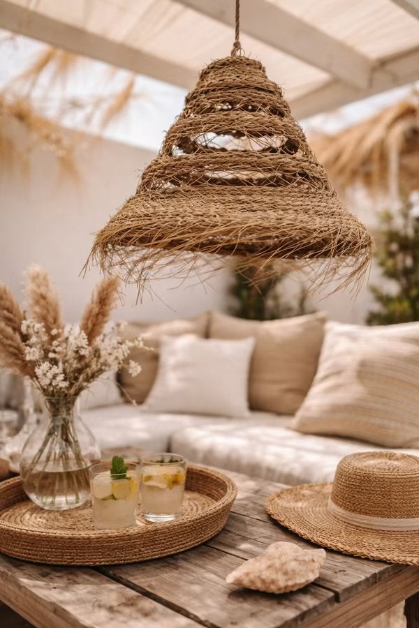 Lampenkap Mono - Mediterrane Sfeer van Zeegras (30x30 cm), Huis en Inrichting, Lampen | Lampenkappen, Hanglamp, Natuurlijk materiaal