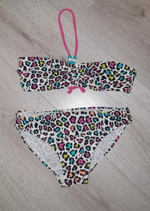 Gekleurde panterprint bikini, maat 134-140, Ophalen of Verzenden, Zo goed als nieuw, Meisje, Sport- of Zwemkleding
