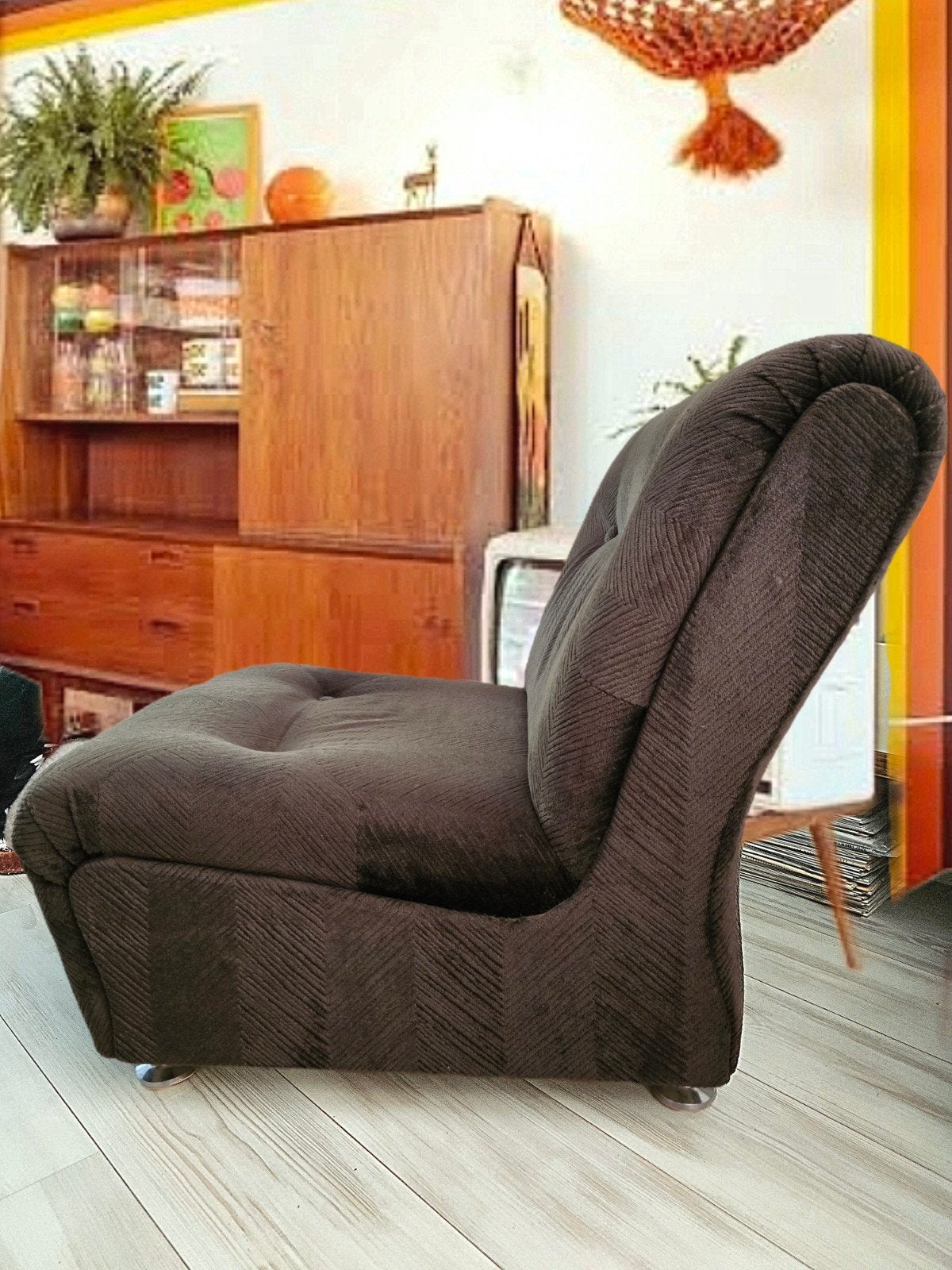 Vintage donkerbruin ribfluweel zit element, Huis en Inrichting, Fauteuils, Gebruikt, Stof, 50 tot 75 cm, 75 tot 100 cm, Ophalen