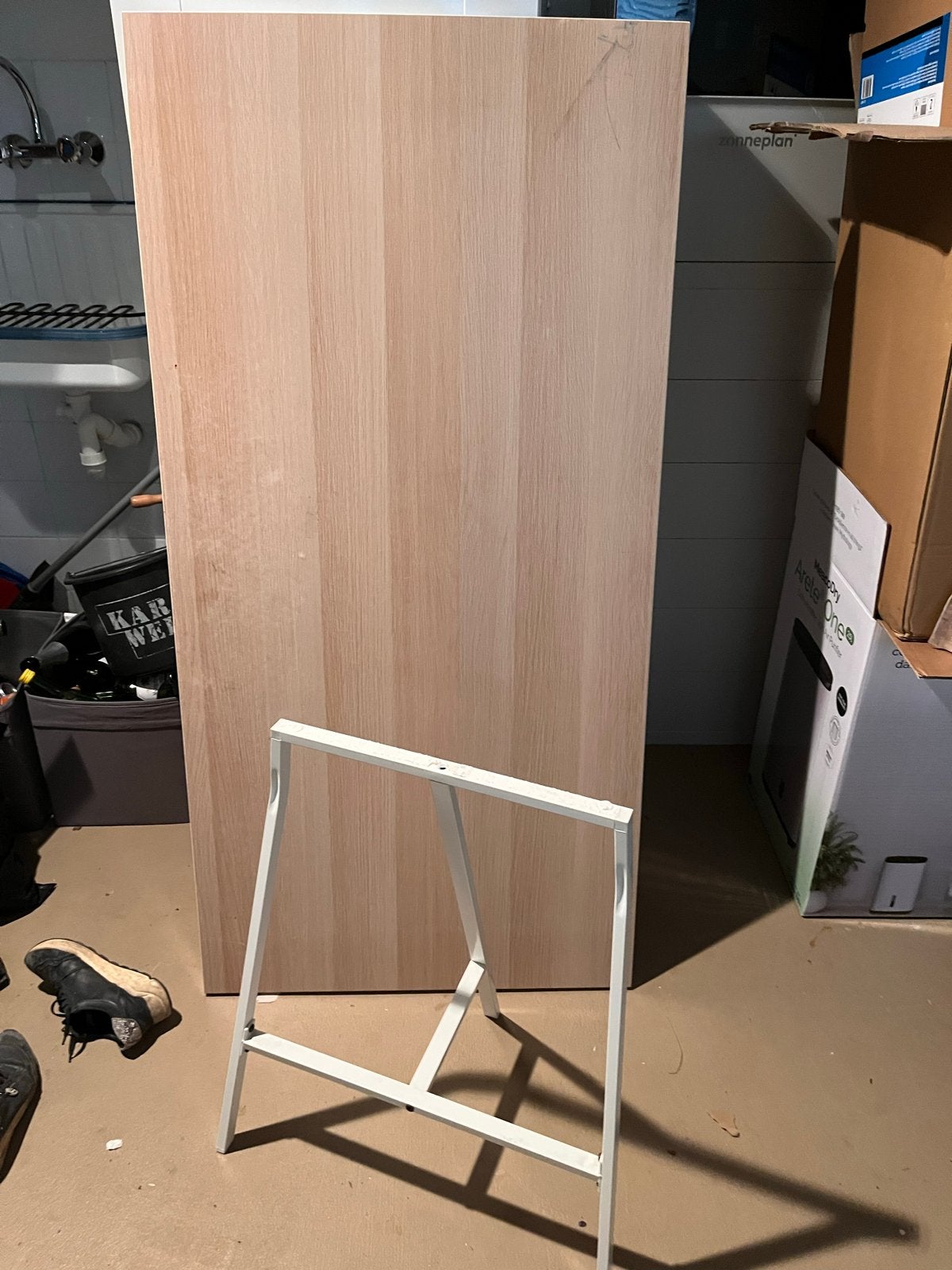 Houten tafelblad met schraag - ideaal voor werkplek, Huis en Inrichting, Ophalen, Gebruikt